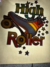 High Roller, Roller Skating, Sparkly Vintage T Shirt  Heat Transfer NOS RARE￼