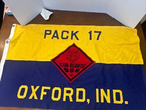 1940s Boy Scout Cub Scout Pack 17 Troop Flag OXFORD IND  2’x3’ Rare Cotton Sewn