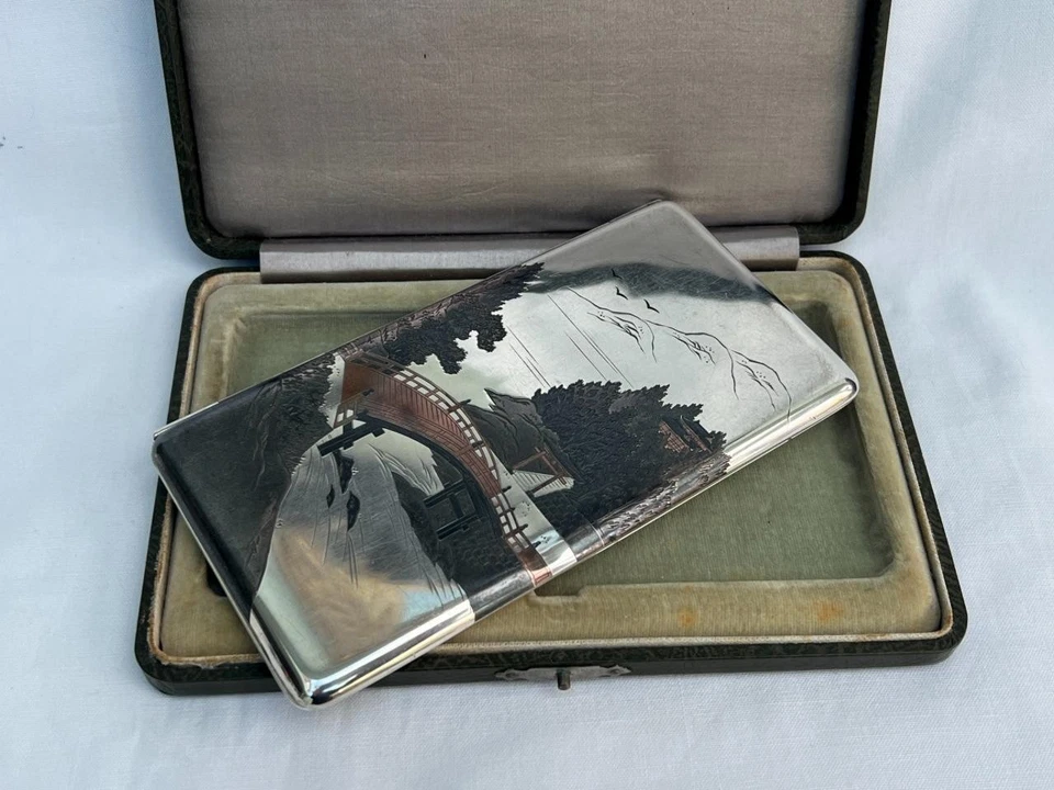 Superb Vintage Signed Sterling Silver Japanese Cigarette Case In Original Box. - Image 3 of 4
