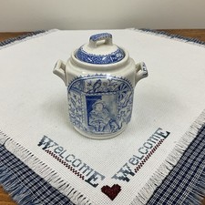 Antique Blue Transferware Little Mae Childs Biscuit Jar Lid Charles Allerton