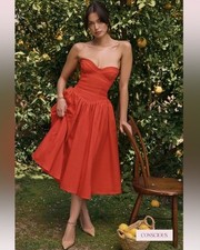 House of CB Elizabeth Italian Tomato MIDI StraplessSundress Size L
