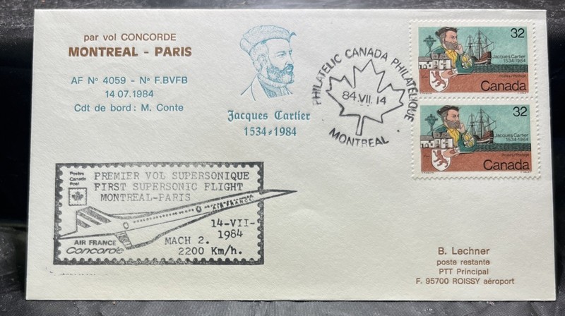 Concorde First Flight Postal Cover Montreal - Paris 1984