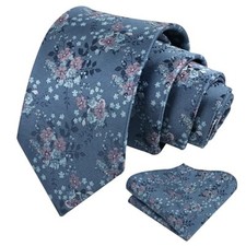 Mens 3.15inches Delicate Floral Tie with Small Flower Printed Handkerchief Set