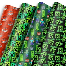 Pixel Style Wrapping Paper Gift Wrap – 8 Sheets, 4 Designs –Gift Packing for ...