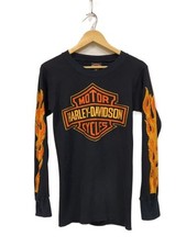 HARLEY DAVIDSON Long Sleeve T ORANGE EMBLEM ARM FLAMING THERMAL T-shirt M Used