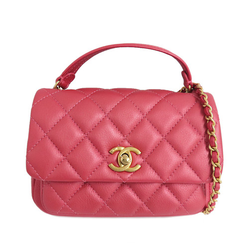 Chanel Top Handle Mini Flap Bag AS1226 Lambskin Leather Pink Shoulder #UDB469