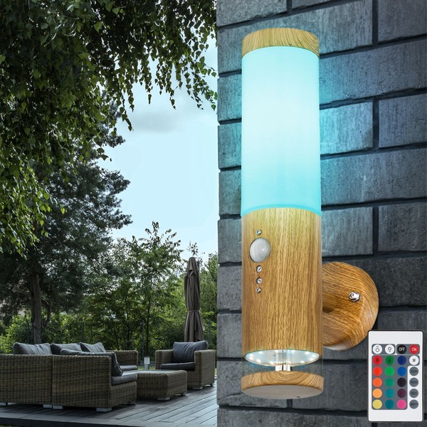 AußEnlampe Wandfackel Rgb Led Holz Optik Dimmer Fernbedienung Bewegungsmelder-image