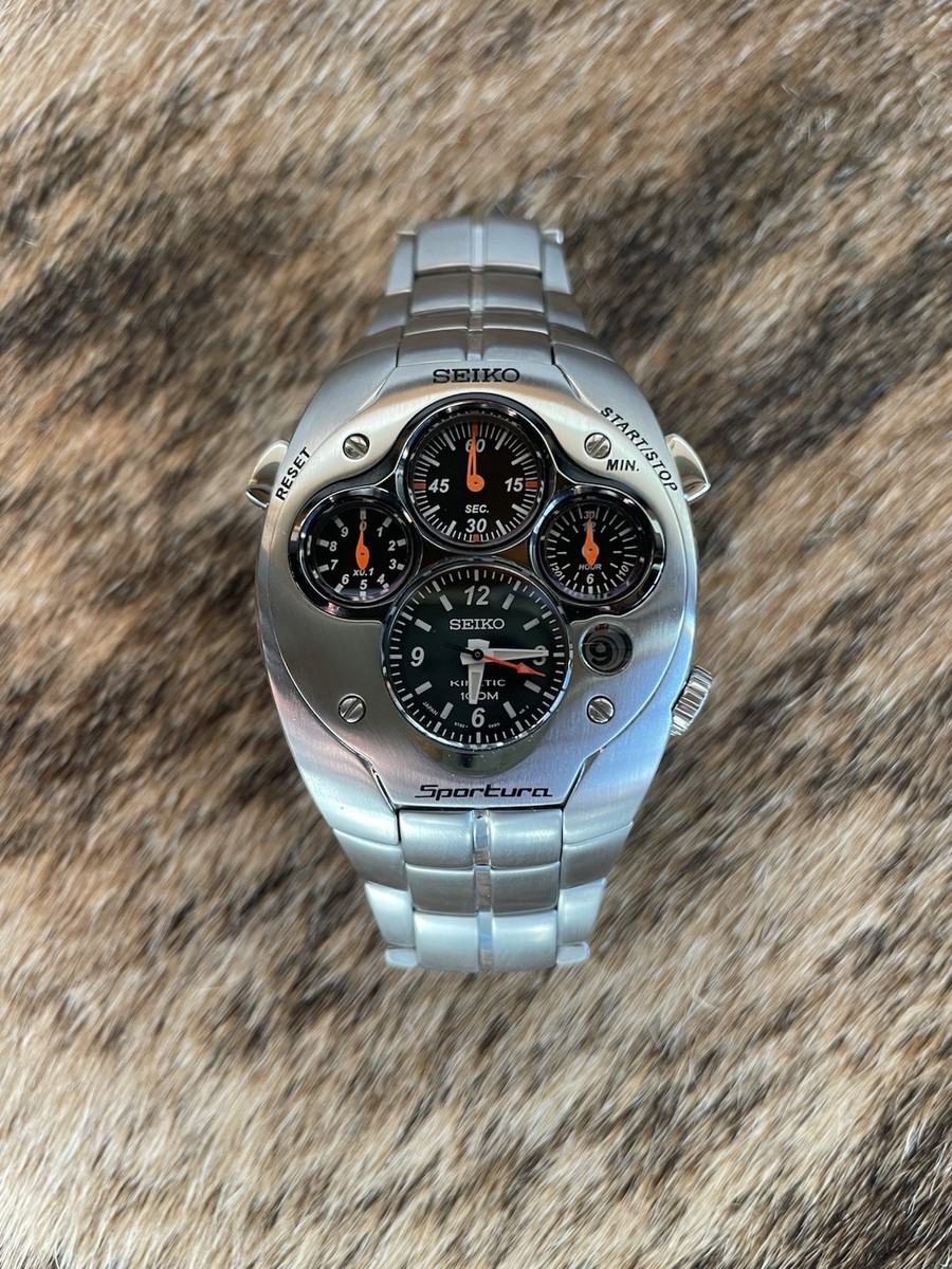 Vintage Seiko Sportura SLQ017 9T82 Kinetic Chronograph Watch