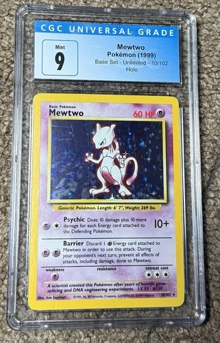 1999 Pokémon Base Set Unlimited Mewtwo CGC 9 Mint Holo 10/102