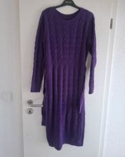Damen Strickkleid Lila Zopfmuster Midi Rundha...