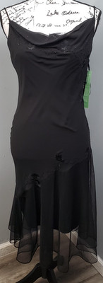 De Laru Long Evening Dress Womens 8 Black Beaded Cowl Neck Spaghetti Strap