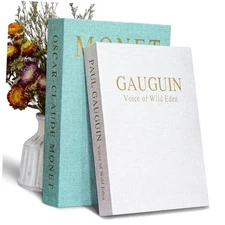 Aesthetic Decorative Books for Home Decor – Set of 2 Linen Faux Green+Beige