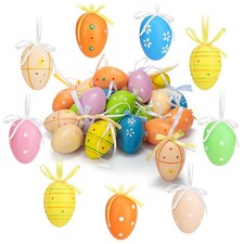 COM-FOUR&reg; 24x hand-painted Easter eggs for hanging, Easter decorations