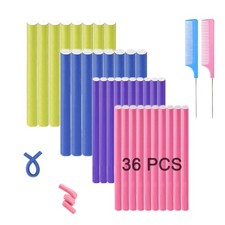 36Pcs Flexible Hair Rollers and Curlers Set 7" 0.63" 0.47" Bendable Soft F...