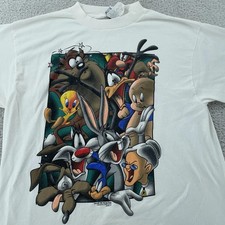 Vtg 90s Looney Tunes Shirt Mens Large Taz Bugs Bunny Cartoon Tee Shadow Art USA