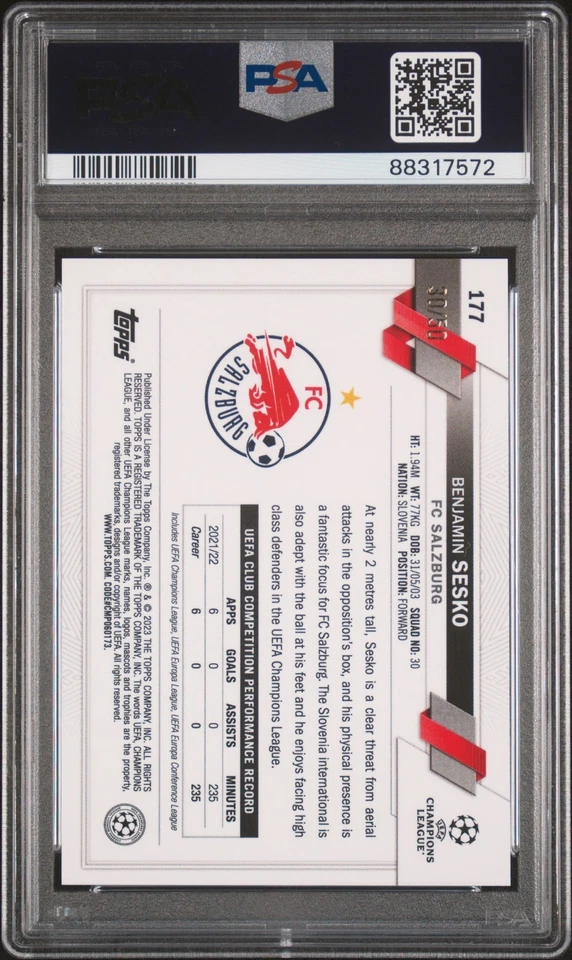 🔥 2022-23 TOPPS CHROME UCC BENJAMIN SESKO #177 GOLD REFRACTOR /50 PSA 10 🔥 - Image 2 of 2