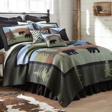 RUSTIC CABIN LODGE APPLIQUED PIECED QUILTED C...