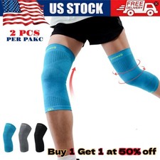 2x Knee Sleeves Copper Silver Compression Brace Support Sport Joint Injury Gel