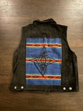 VTG Pendleton Western Wear Navajo Aztec Wool/Suede Vest Size L Black USA Made