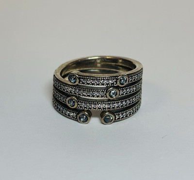 Pandora Sterling Silver Shimmering Ocean Wide Band 191002CZF Sz 9.25 -.32