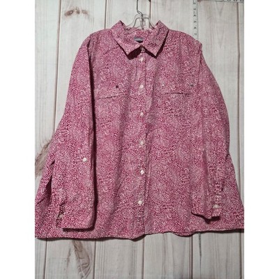 Laura Scott Women's Burgundy White Floral Print Button Up Long Sleeve Shirt 3X