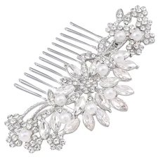 Crystal Wedding Hair Comb Bridal Hair Comb Pearl Wedding Headpiece Silver Hair A
