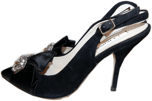 $495 L.k. Bennett Black Suede/ Satin Crystals Pump Slingback Shoe Heel 6.5-37 - Picture 4 of 5