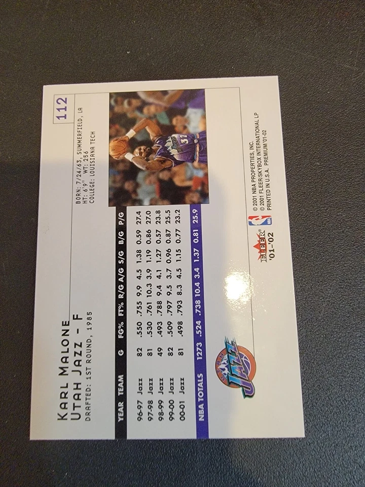 2001-02 Fleer Premium Utah Jazz Basketball Card #112 Karl Malone - Image 2 of 2
