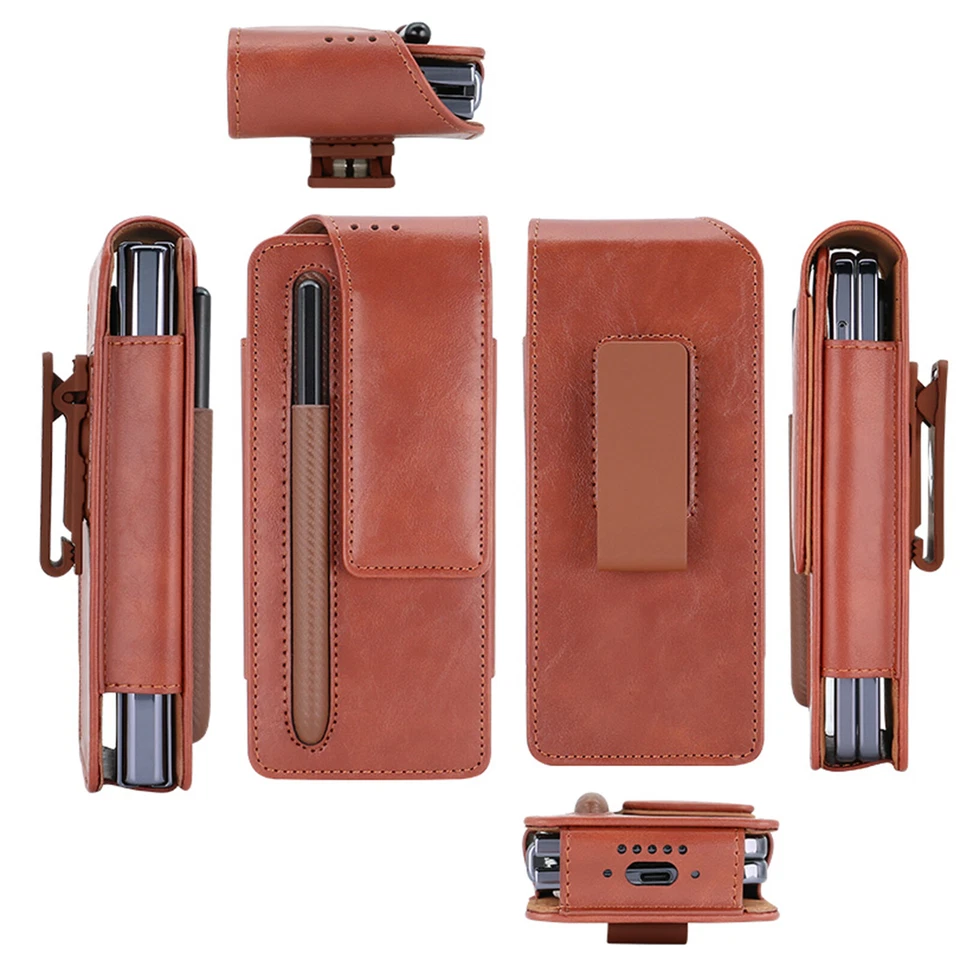 Funda de cuero plegable para Samsung Z 7 5G/6/5/4 con clip para cinturón funda con lápiz óptico Foto 3 de 4