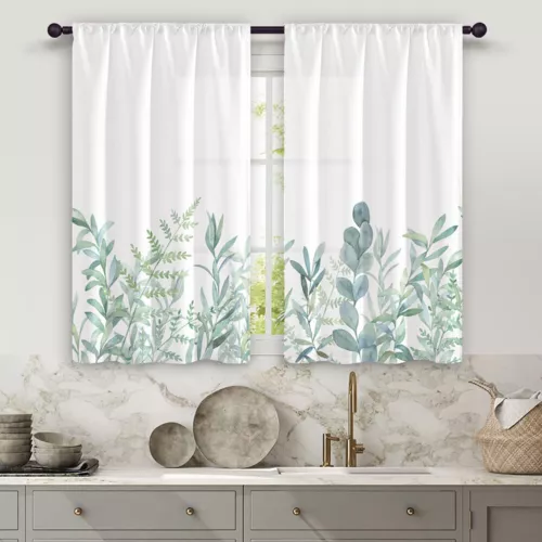 2X Rod Pocket Floral Blackout Valance Kitchen Waterproof Window Curtains Drapes - Picture 9 of 54