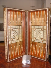 Folding Hand Made Backgammon Khatam Inlaid Wood Marquetry Game Board, Retail$400