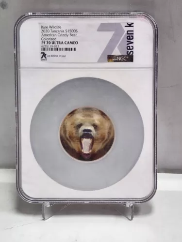2020 Tanzania S1500S American Grizzly Bear Colorized PF70UC Rare Wild NGC!