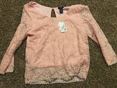 Rue 21 Pink Lace Sheer Lined 3/4 Sleep Net M Top A12
