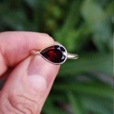 Natural Garnet Gemstone Ring-925 Sterling Silver-Handmade Ring-Women's Ring-Gift
