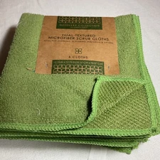 EVRIHOLDER MICROFIBER SCRUB CLOTHS (6) GREEN 12.75 X 12.75 100% COTTON NWT