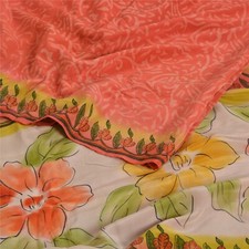 Sanskriti Vintage Sarees Orange 100 Pure Crepe Silk Printed Sari Craft Fabric