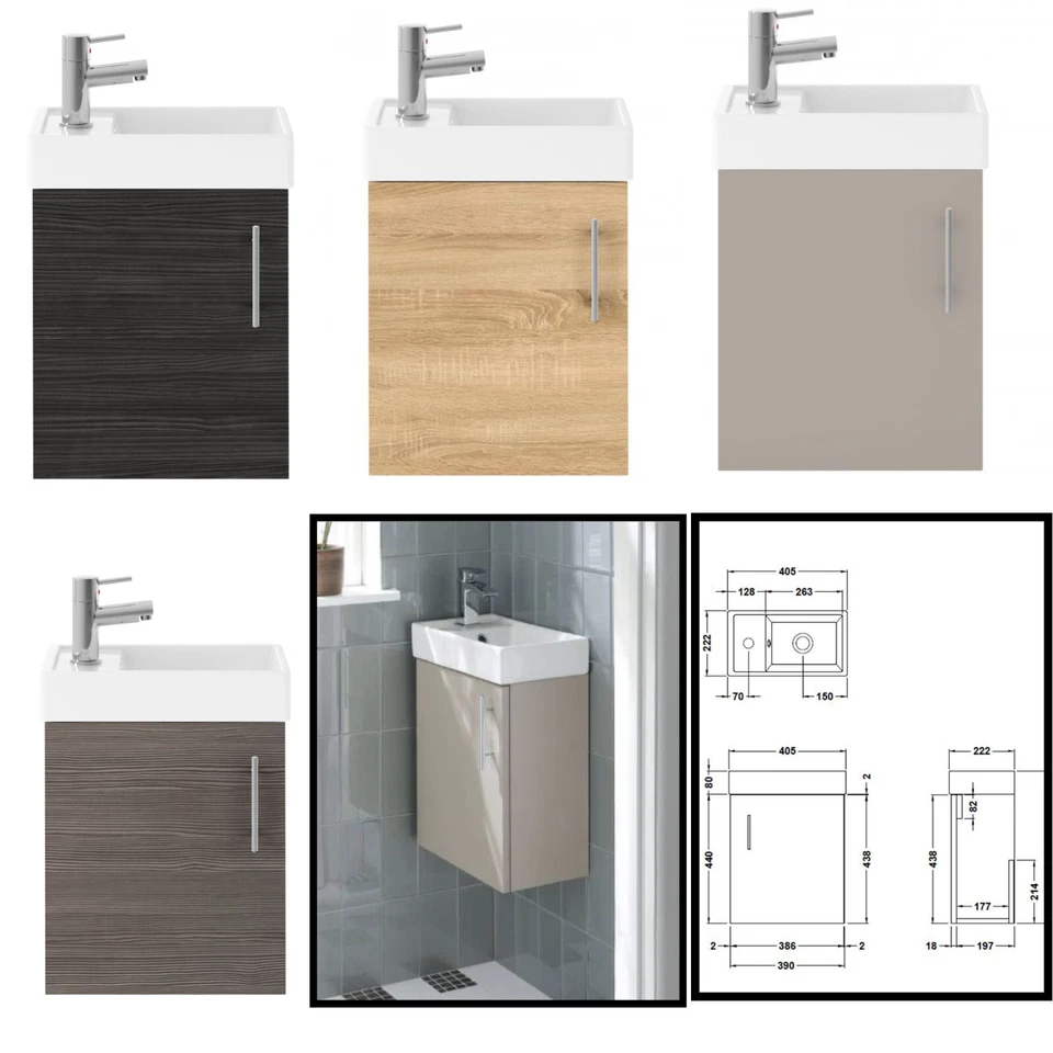Bathroom Cloakroom Compact Vanity Unit & Basin Sink 400mm Floor New Colours-Tap