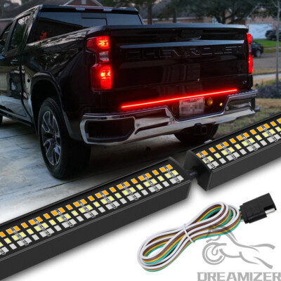 60'' 3 Row LED Strip Tailgate Light Bar Reverse Brake Signal For Chevy Silverado