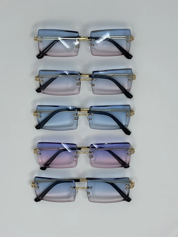 Gafas de sol rectangulares corte diamante sin montura púrpura/rosa lentes de lujo (UNISEX) Foto 2 de 4