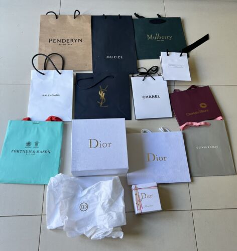 11 Used Designer Gift Bags •Chanel•Dior•Balenciaga•YSL•Mulberry + 2 Dior Boxes• - Afbeelding 1 van 4