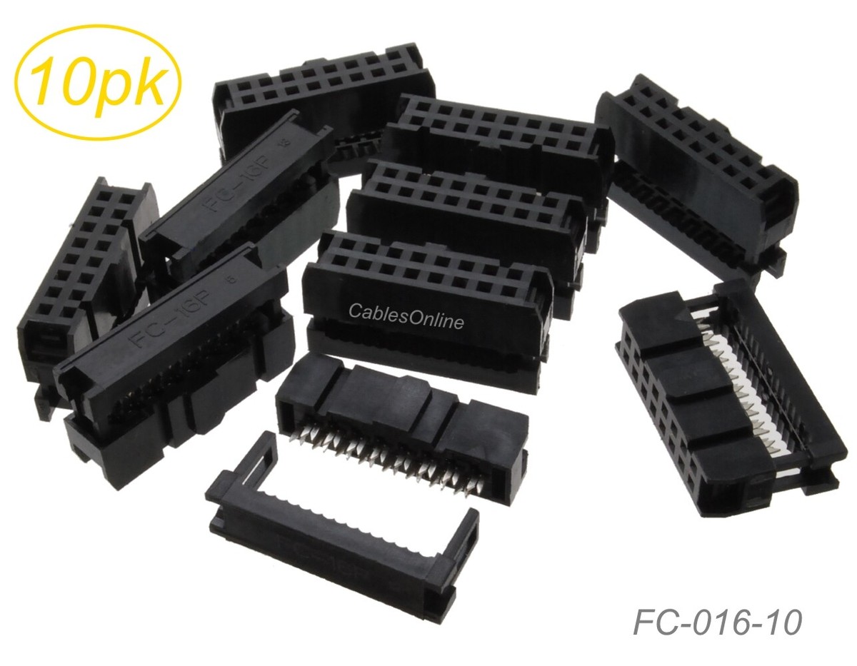 10-Pack 16-Pin (2x8) Female IDC 2.54mm Pitch Connectors for Flat