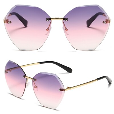 Womens Oversized Rimless Sunglasses for Driving Outdoor Activity Sports UV 400