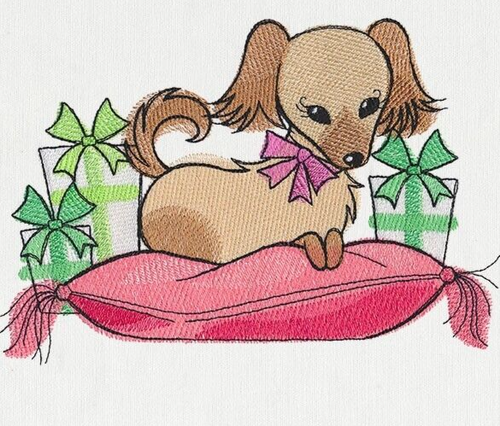 Retro Revelry - Weihnachtssweatshirt Doxie Dackel rosa bestickt - Bild 1 von 2