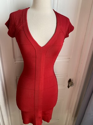 EXPRESS RED BODY CON DRESS-RAYON BLEND-NWOT-SIZE XS-DEEP V-NECKLINE-PERFECT  FIT! | eBay