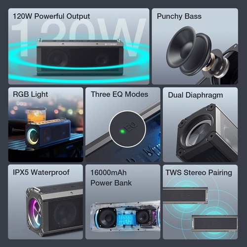 Altoparlanti Bluetooth Sistema di Altoparlanti Wireless Portatile con Luci Led Aux USB - Foto 15 di 19