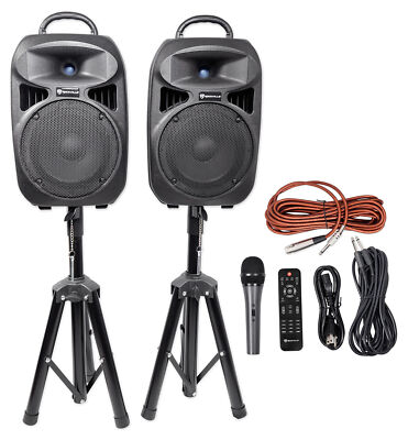 Rockville RPG082K Dual 8'' Powered PA System Speakers/Bluetooth+Mic+Stands+Cables