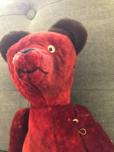 Unique Ancien Rouge Foncé Nounours Ours. Verre Yeux - Photo 4/8