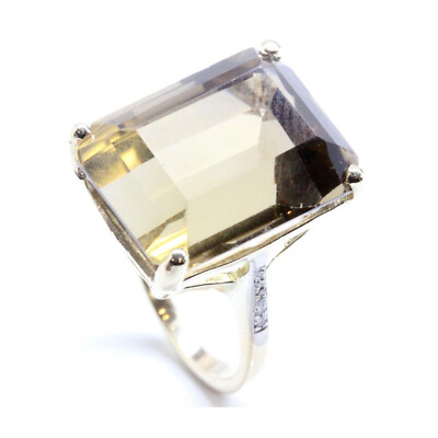 23 Karat Tw Natürlicher Rauchquarz & Diamant 14 Karat Gelbgold Großer Cocktailring