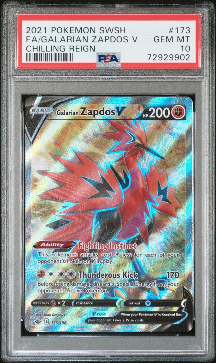 PSA 10 GEM MINT Galarian Zapdos V 173/198 Chilling Reign FA PSA 10 GEM MINT Galarian Zapdos V 173/198 Chilling Reign FA
