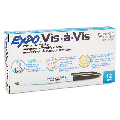 EXPO Vis-à-Vis Wet-Erase Marker Fine Point Black Dozen 16001